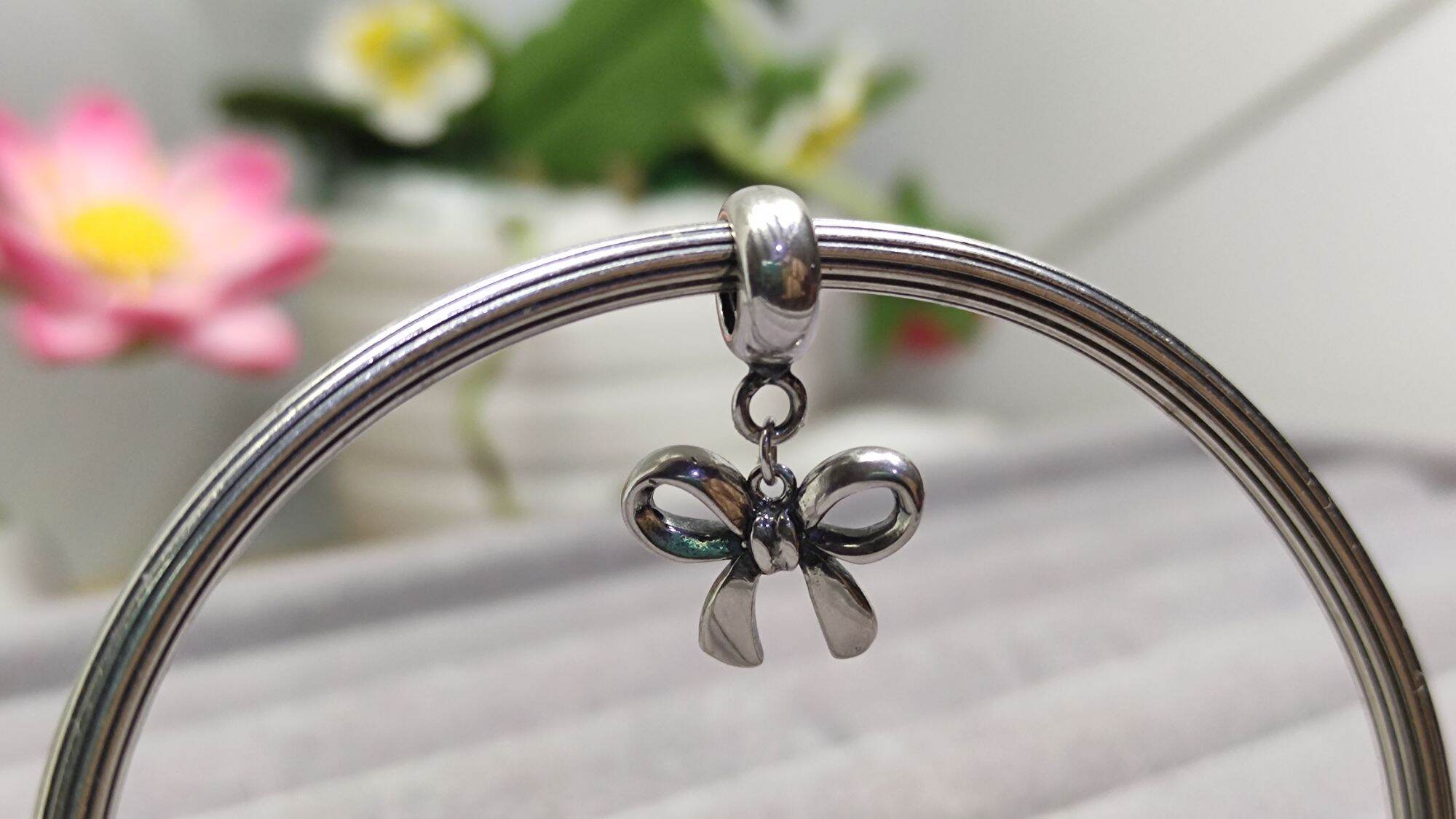 GauBee Charm bạc 925 treo nơ xinh