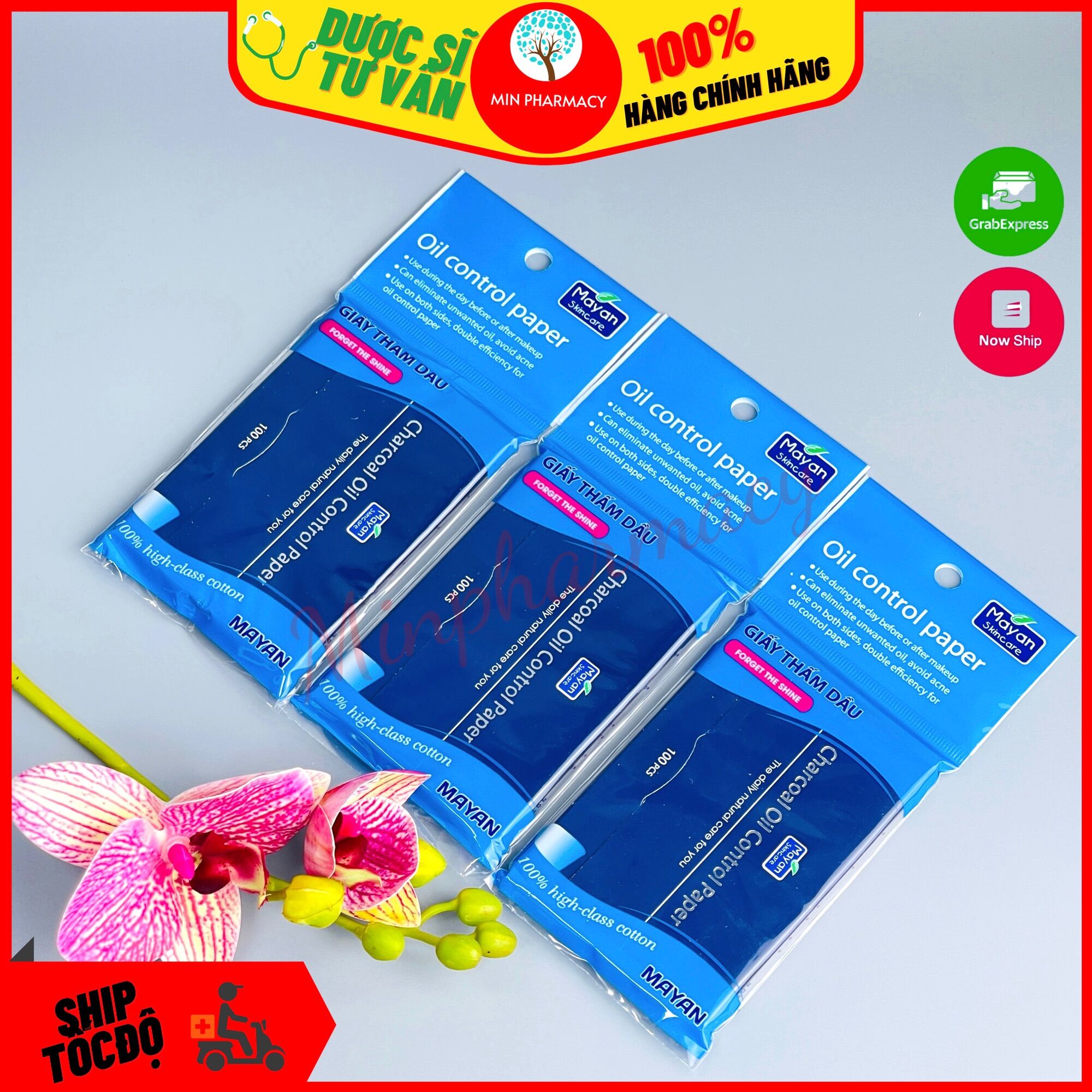 [HCM]Giấy Thấm Dầu MAYAN Than Hoạt Tính 100 Tờ/Gói Charcoal Oil Control Paper 100Pcs - Minpharmacy