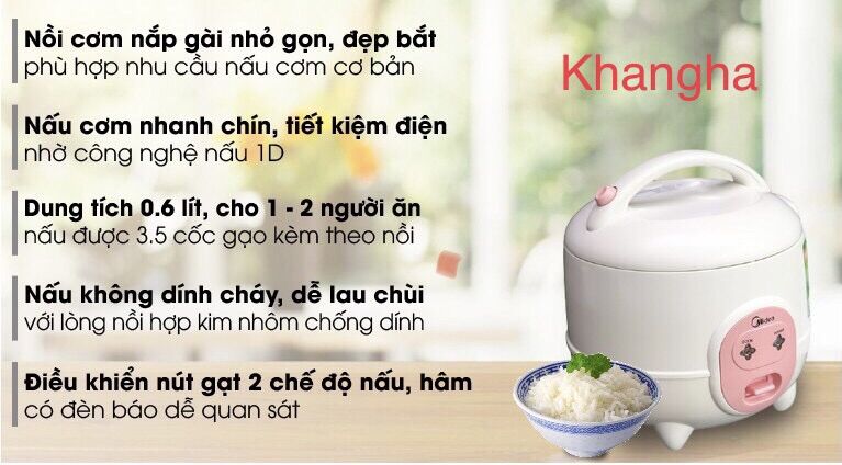 🐍Nồi cơm điện 0,6 lít Midea MR-CM06SA, 400W