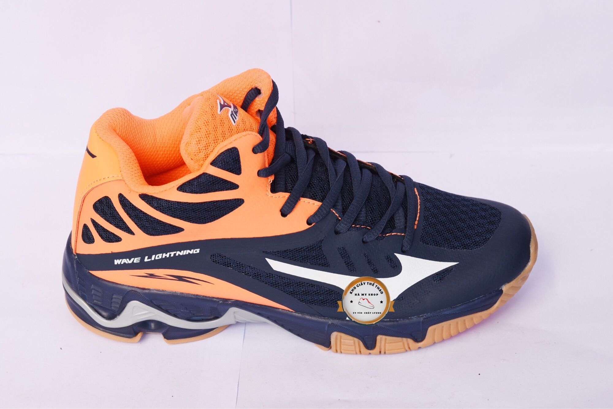 Giày bóng chuyền NAM cổ cao màu cam xanh đậm giả rẻ.freeship.ảnh thật100%