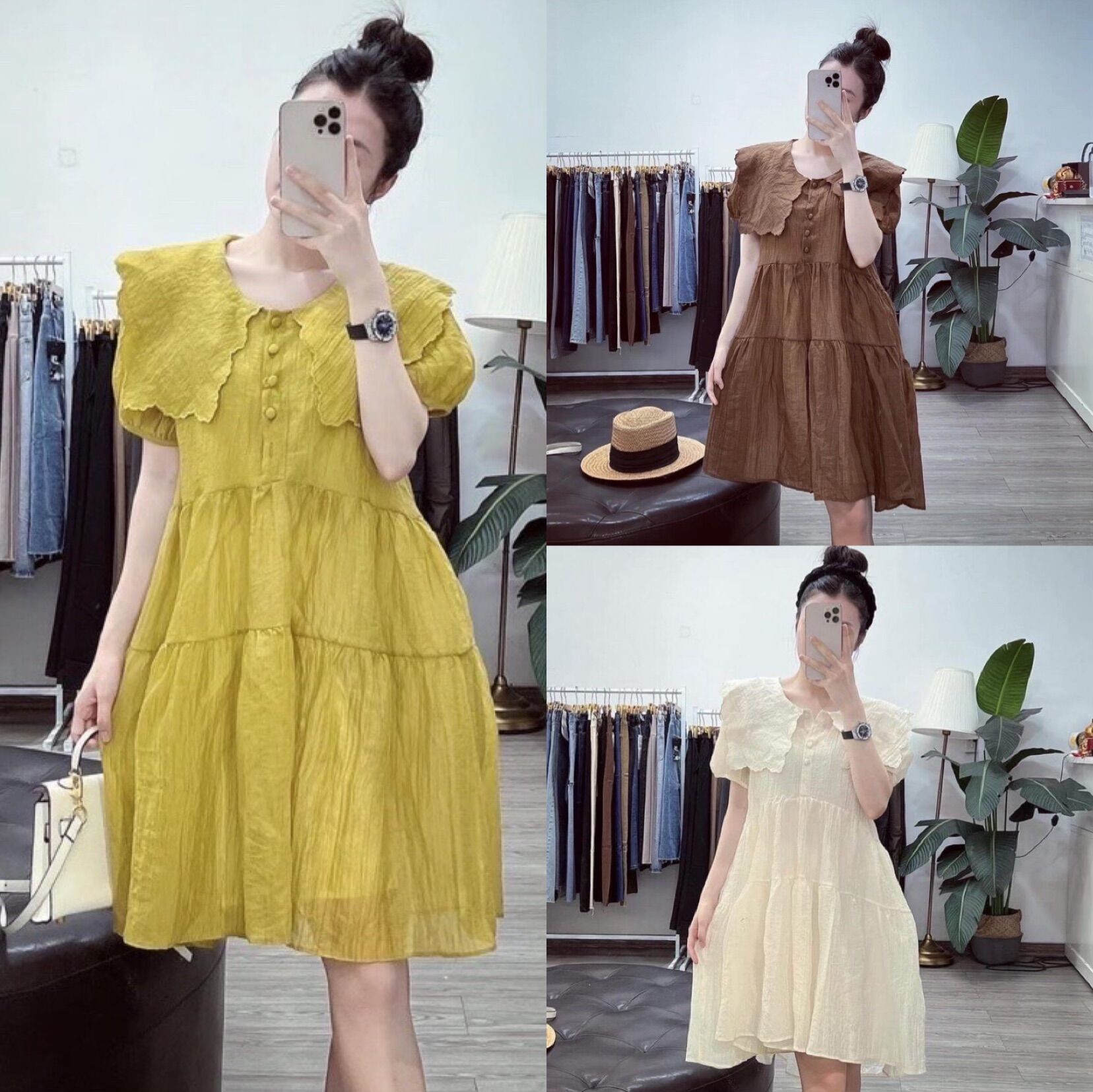 Đầm babydoll cổ bèo phối nút Ulzzang siêu dễ thương kèm hình thật đủ màu