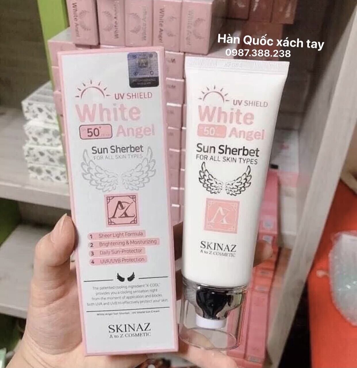 Kem chống nắng cao cấp Skinaz White Angel Hàn Quốc 70g lên tông trắng mịn tự nhiên