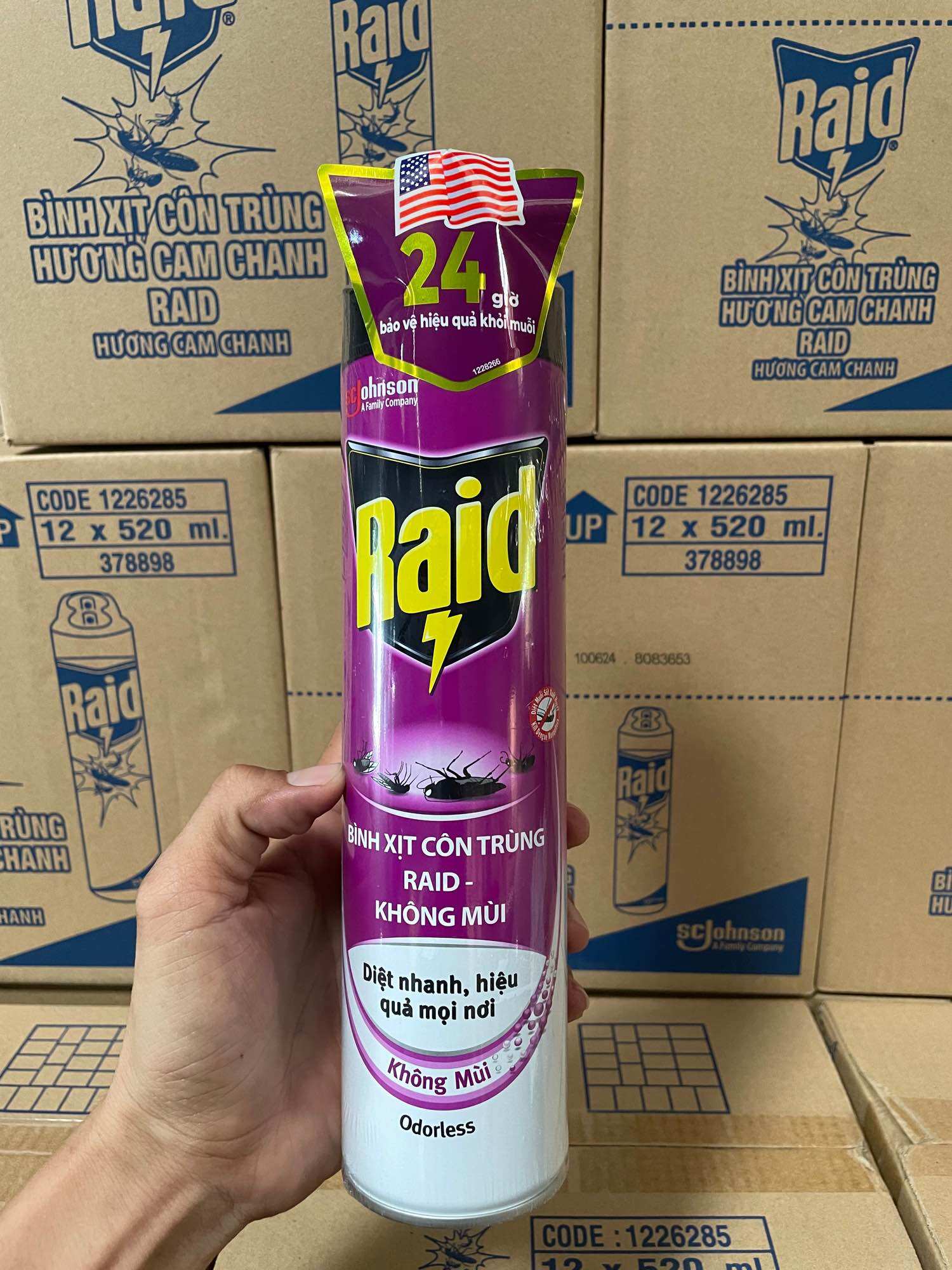 Xịt côn trùng Raid 520ml mẫu mới bảo vệ 24H