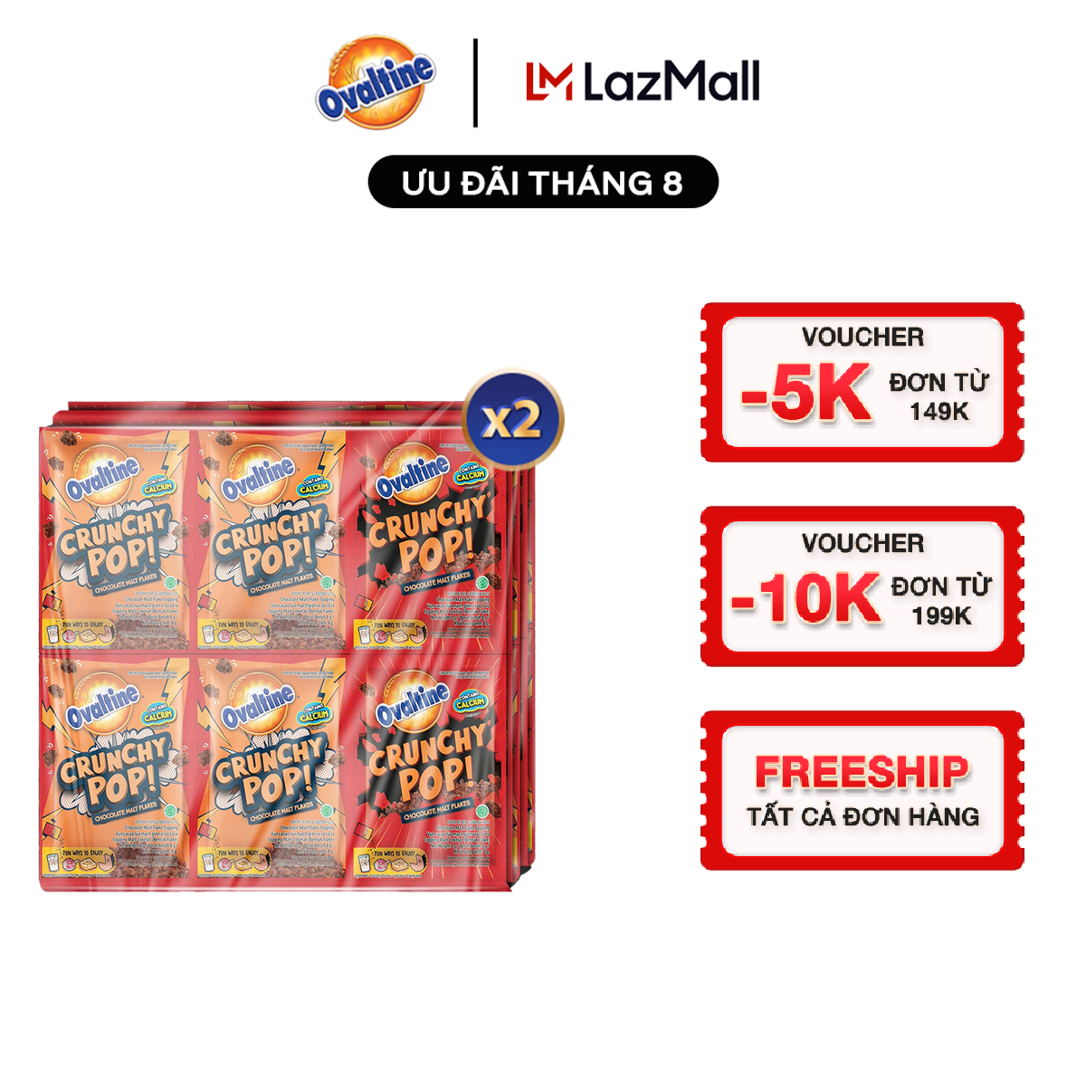 Combo 2 Kẹo rắc Cacao Lúa Mạch Ovaltine Giòn Vị Sô Cô La 8G x 10 Gói