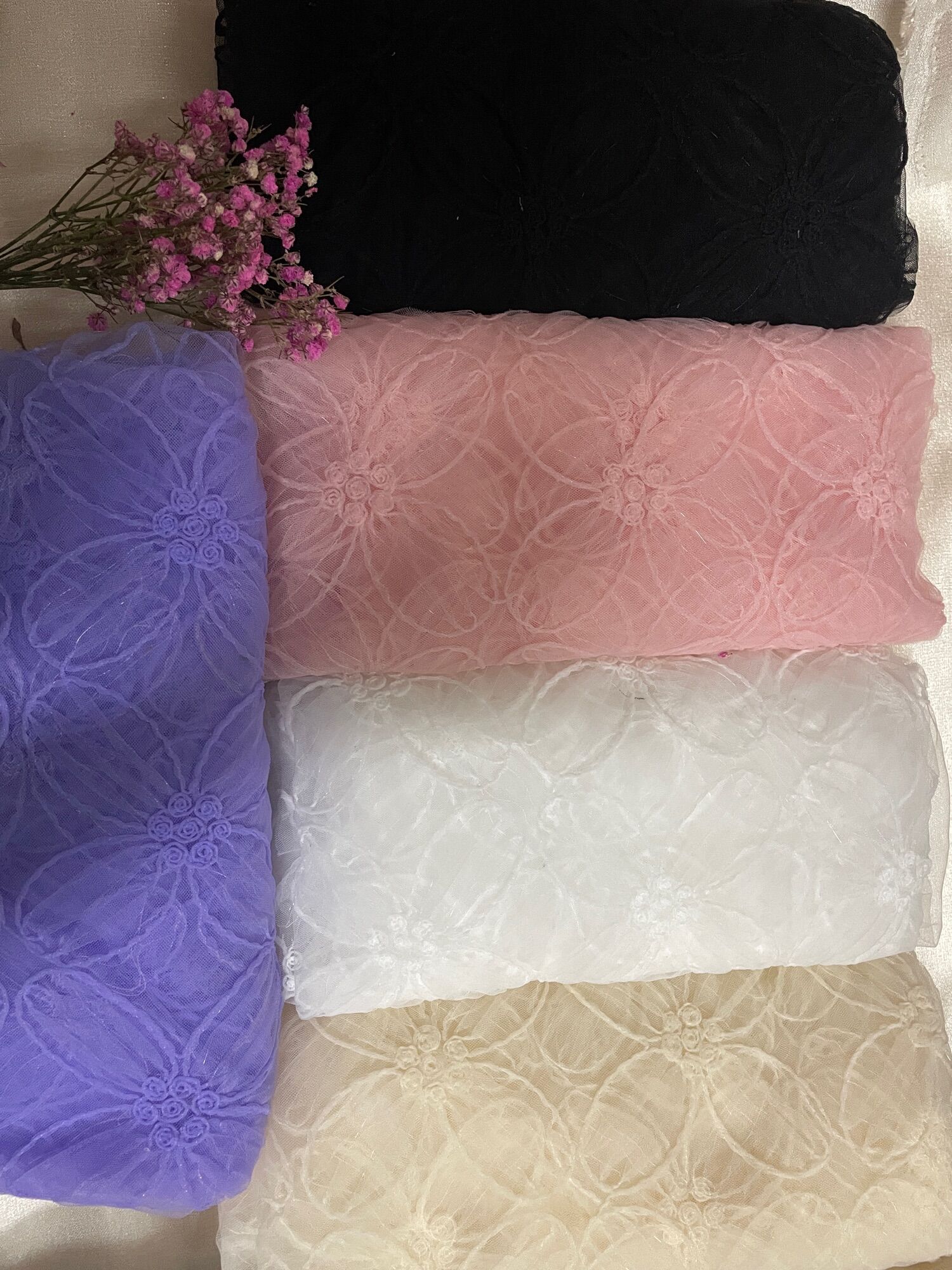 Vải ren lưới đan hoa cao cấp
