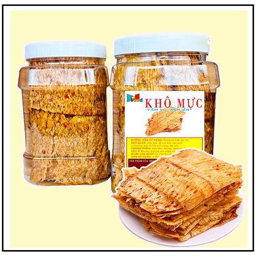 Mực Tẩm Gia Vị - Ăn Liền 1.KG - 2 Hũ Vuông - Khô Mực Cán Tẩm