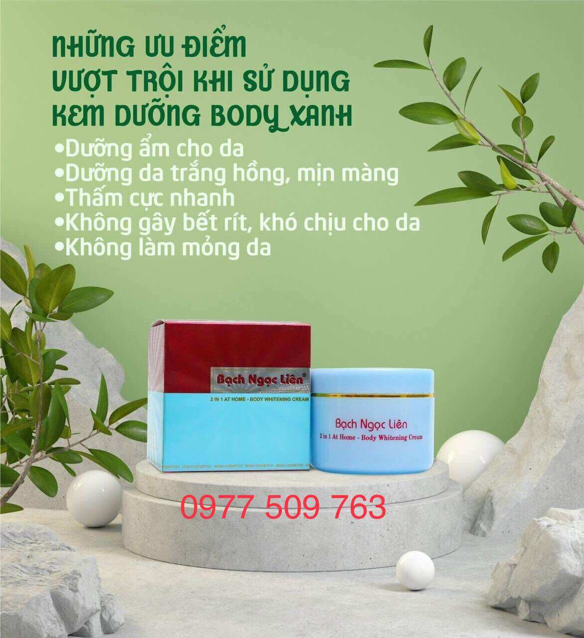 Chính hãng-Kem Dưỡng Trắng Da Body Bạch Ngọc Liên - xanh 90gr