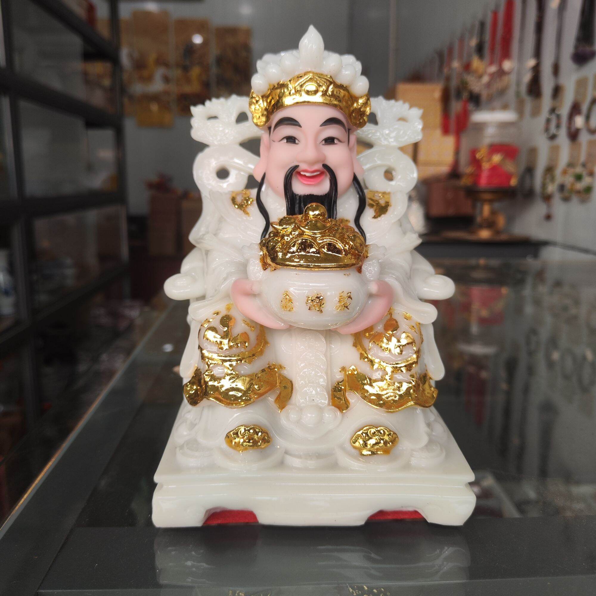Tượng thần tiền đá đúc màu trắng cao 20cm