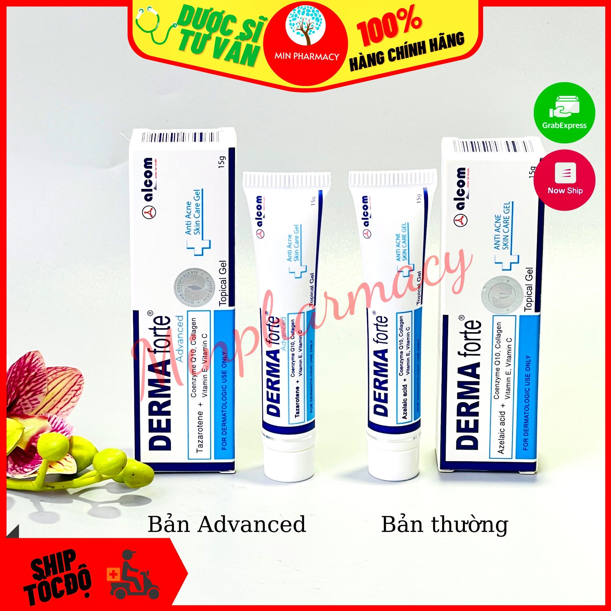 Gel dưỡng alcom derma forte advanced giảm mụn, mờ thâm 15g anti acne skin care gel - minpharmacy