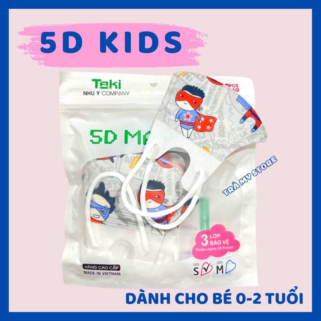 [10 Chiếc] Khẩu Trang 5D Trẻ Em 0-2 Tuổi Vải Lụa Kháng Khuẩn Cao Cấp