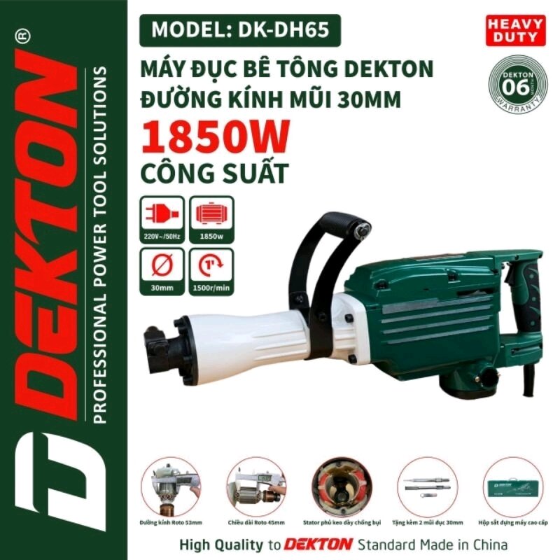 Máy đục bê tông dekton dk-dh65- bảo hành 6 tháng- tặng kèm 2 mũi đục