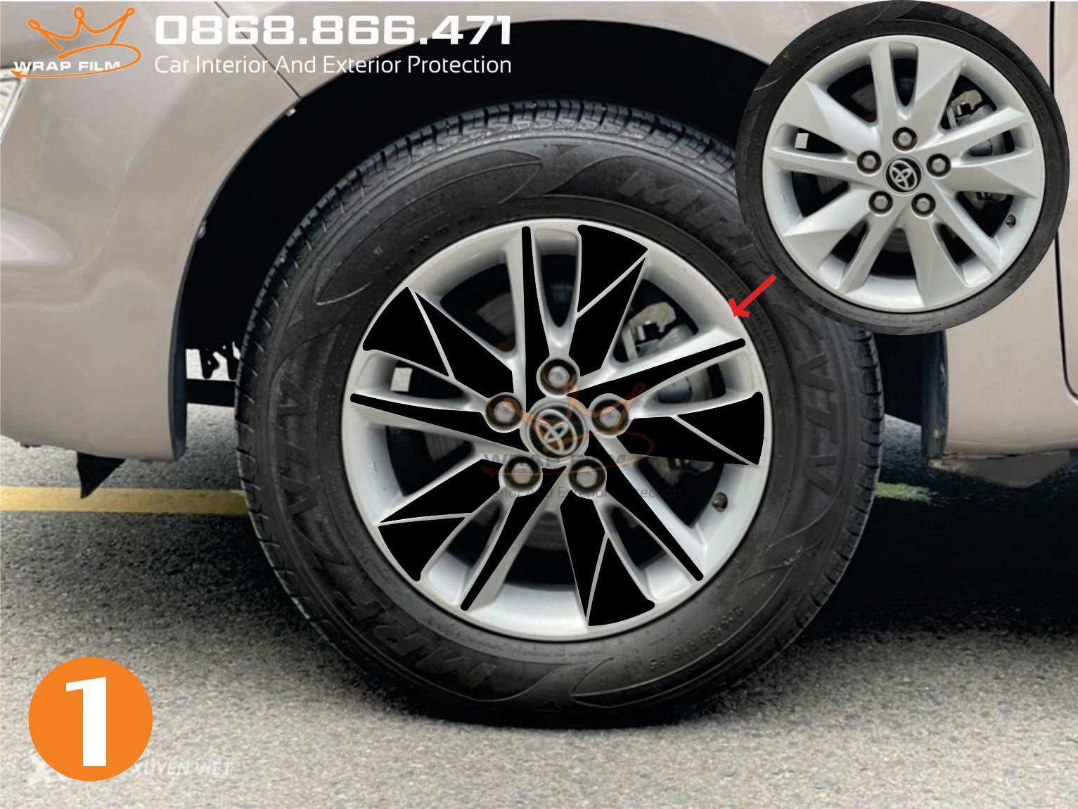 Decal dán mâm Innova ( bộ 5 bánh)