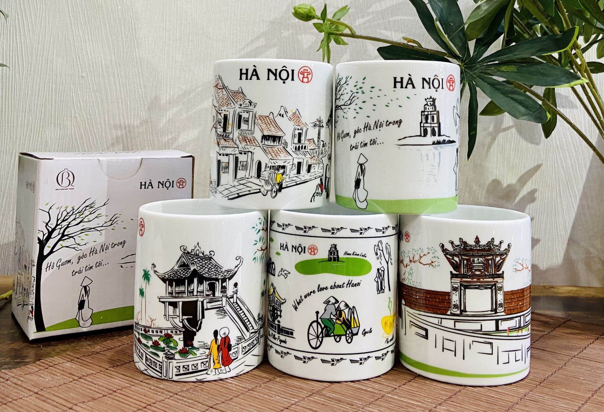Cốc cảnh hà nội gốm sứ bát tràng, cốc sứ bát tràng cao cấp, cốc quai ngang