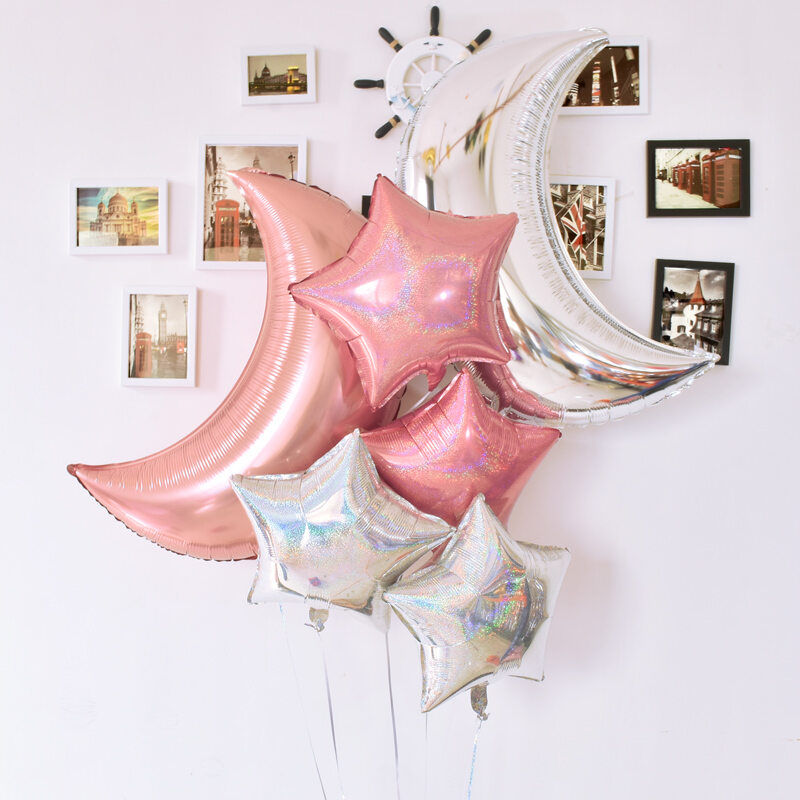 Combo Bóng Bay Helium Ins Trọn Gói Mặt Trăng Nổi Tiếng Trên Mạng Bóng Bay Ni Tơ Ngôi Sao Trái Tim Phản Quang Tấm Nhôm Phản Quang Chùm Bóng Bay Chụp Ảnh