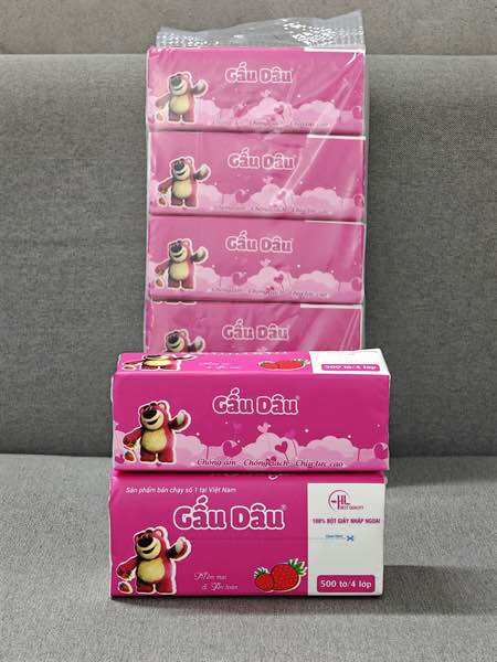 5 Khăn giấy lụa rút gấu dâu (bịch 500 tờ 4 lớp)