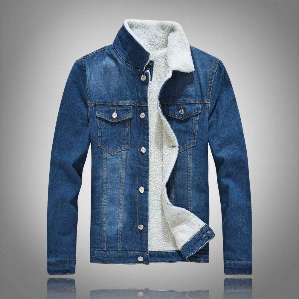 Áo Khoác Bò Dày Dặn Lót Lông Mùa Đông Áo Jacket Lông Cừu Nam Điển Trai Trào Lưu Tôn Dáng Phong Cách Hàn Quốc Cho Nam Áo Kiểu Nhật Thương Hiệu Sành Điệu