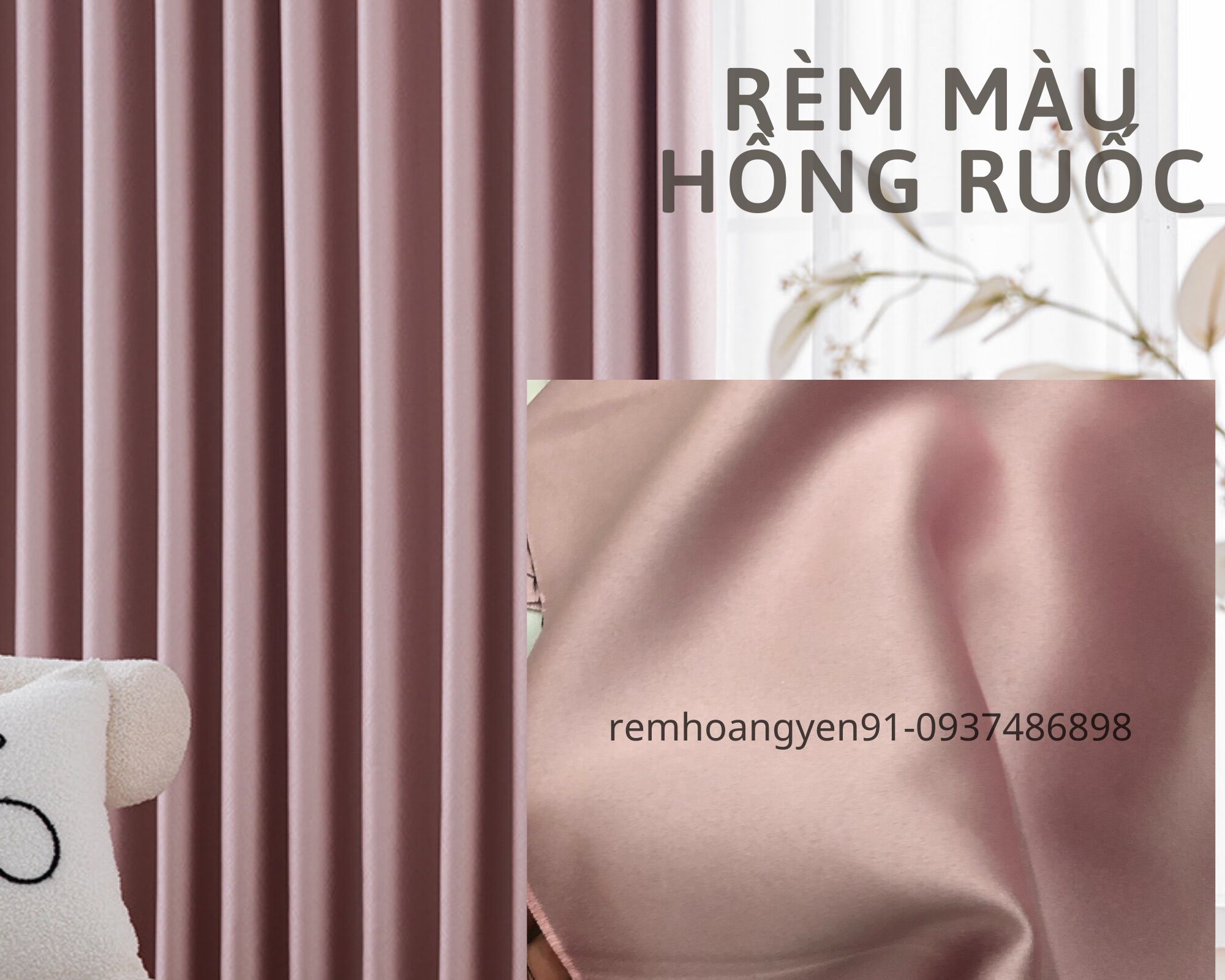 Rèm cửa sổ , rèm cửa phòng ngủ chống nắng , cách nhiệt Hàn Quốc , màu hồng ruốc.