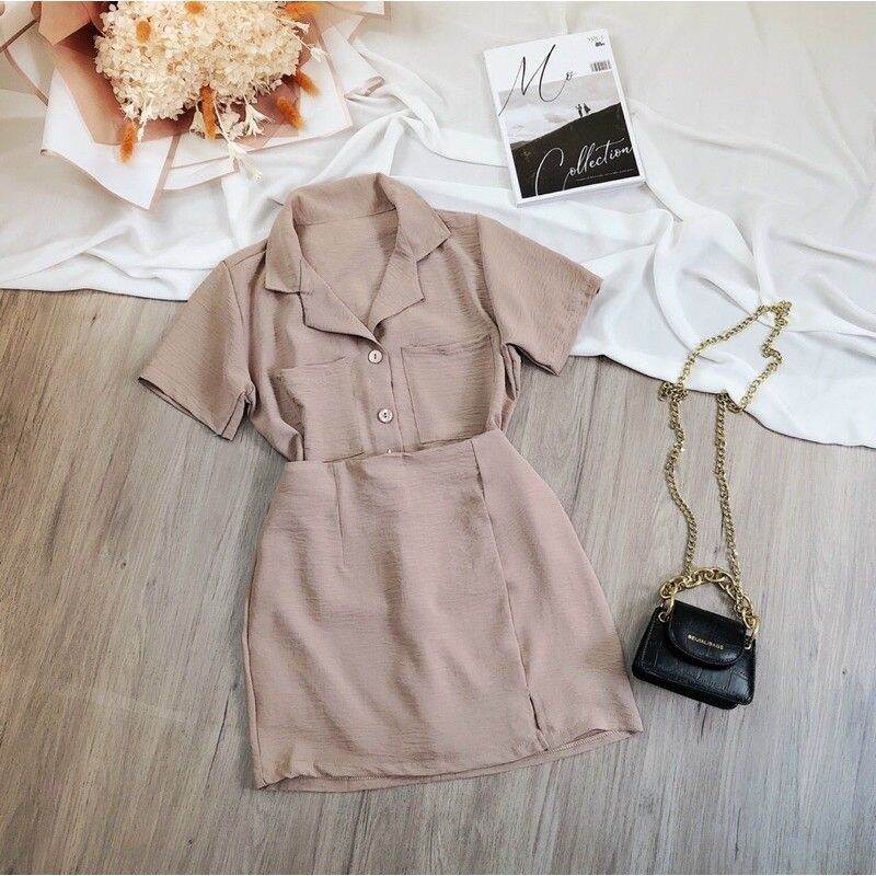 [HCM]sét áo đũi + chân váy có quần trong