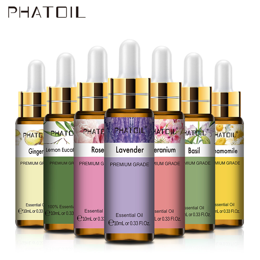 Bộ Tinh Dầu Thiên Nhiên Nguyên Chất PHATOIL 10ml - Hoa Oải Hương Nhài Vani Chanh Khuynh Diệp Dùng Cho Máy Khuếch Tán Làm Xà Phòng Nến