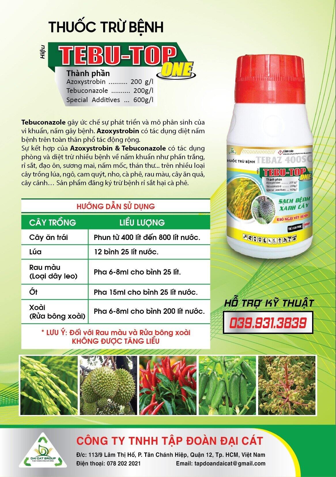 Thuốc trừ bệnh tebu - top => tebaz 400sc. thể tích 240ml sử dụng được 300 lít nước.
