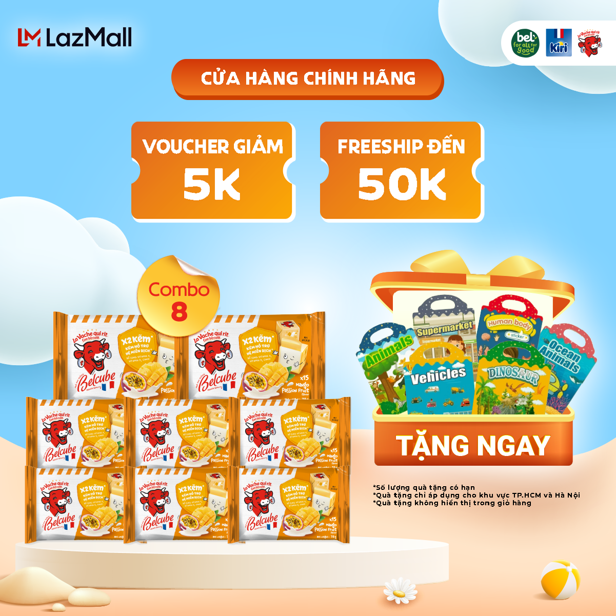 Combo 8 Phô mai vuông Belcube Xoài Chanh Dây 15C 78Gx15