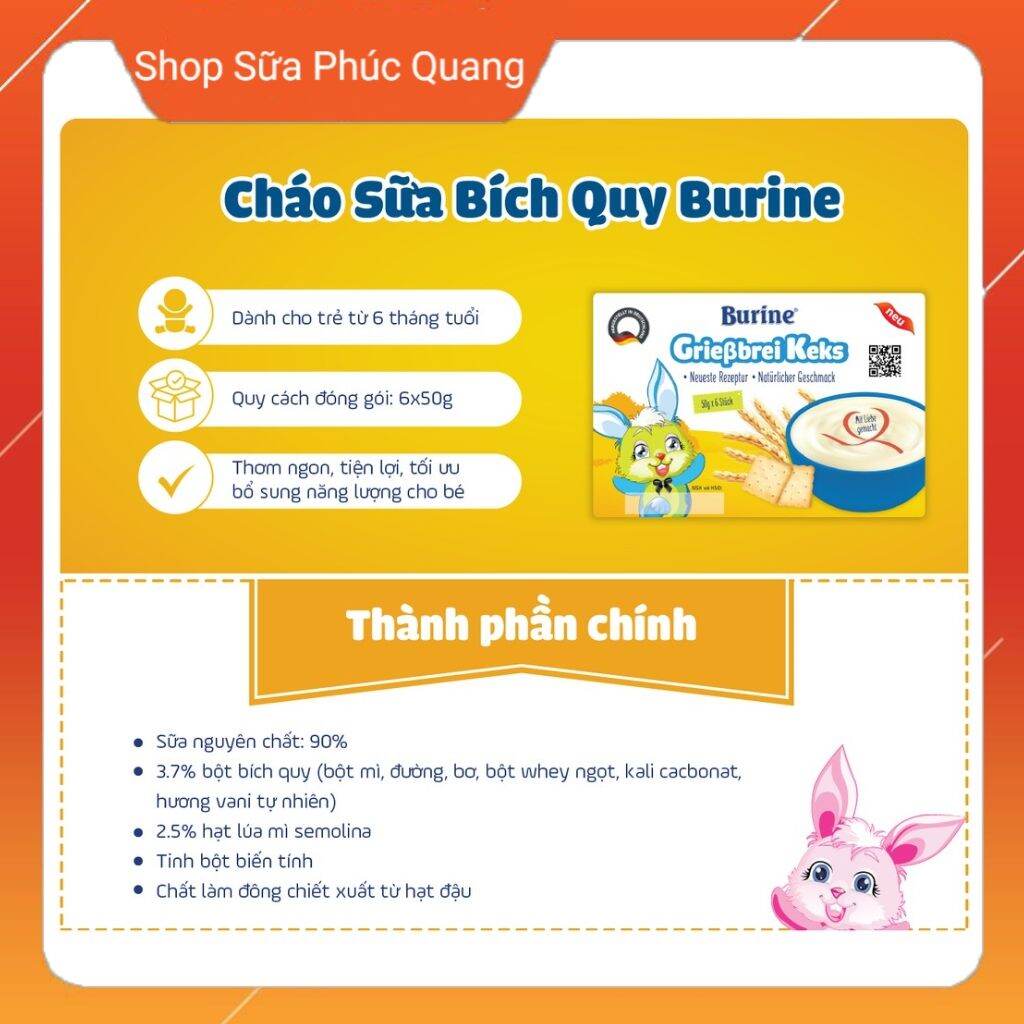 Pudding - Cháo sữa ăn dặm burine cho bé từ 6 tháng tuổi ( đủ 3 vị )