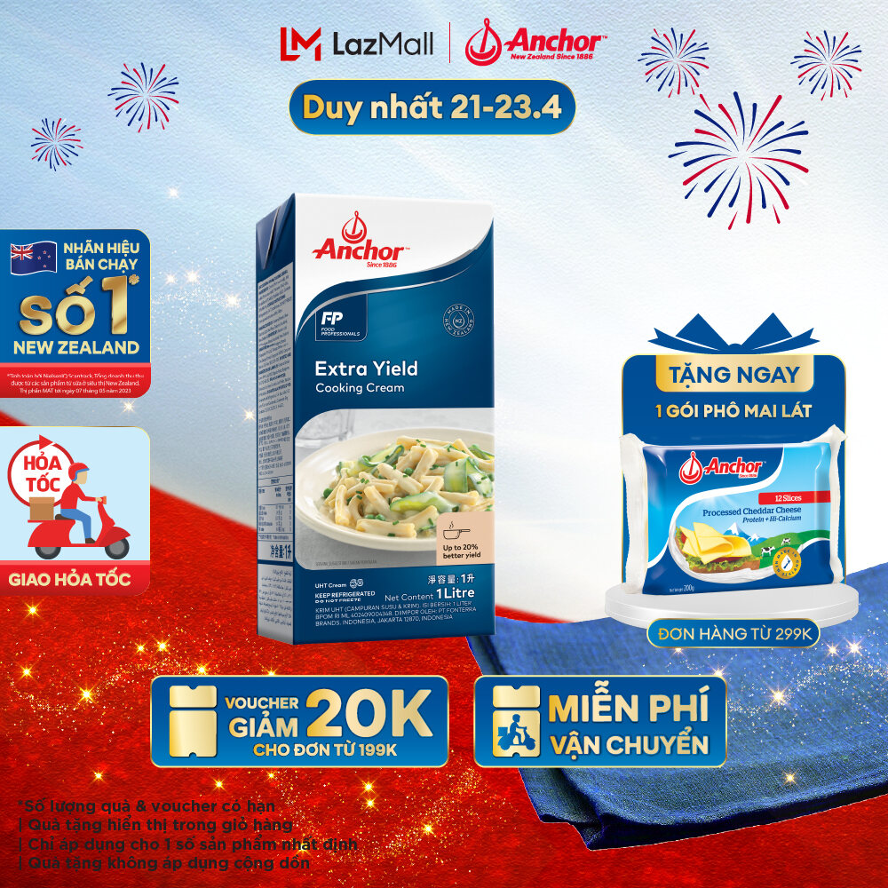 [GIAO HÀNG HỎA TỐC - HCM] Kem sữa tươi tiệt trùng để nấu ăn Anchor Cooking cream hộp 1 lít