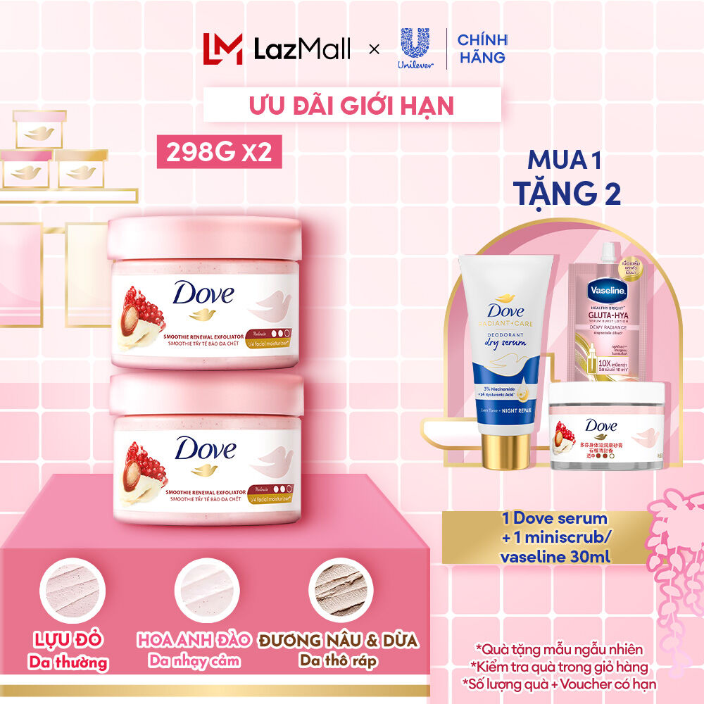 (Livestream) - Combo 2 Hũ Tẩy Da Chết Dưỡng Ẩm Toàn Thân Dove 298g/280g/lọ