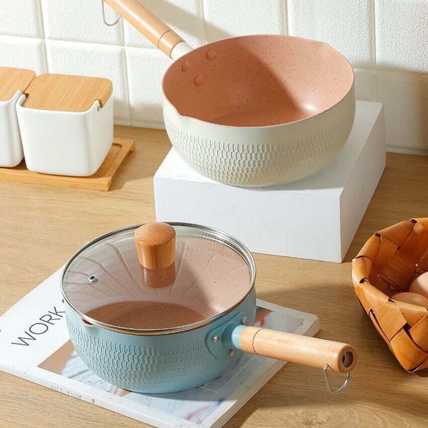 Chảo chống dính vân đá | lòng sâu 8cm |size 18cm| chảo cán gỗ | dùng cho bếp điện, hồng ngoại, bếp ga| chảo mini