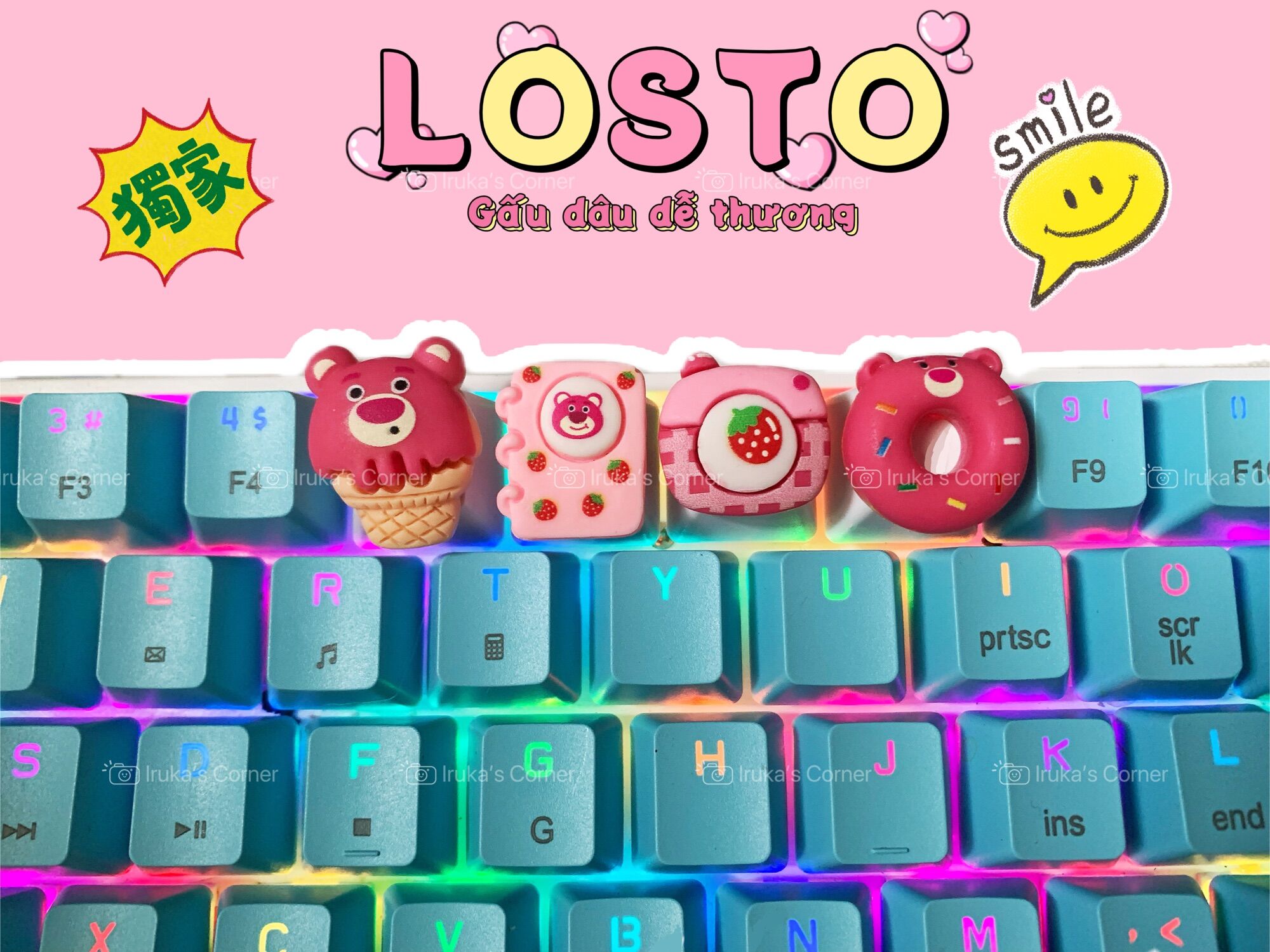 Keycap Abs doubleshot gấu dâu Losto dễ thương
