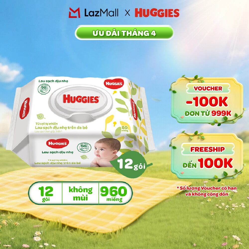 Thùng 12 gói khăn giấy ướt không mùi cho trẻ sơ sinh HUGGIES
