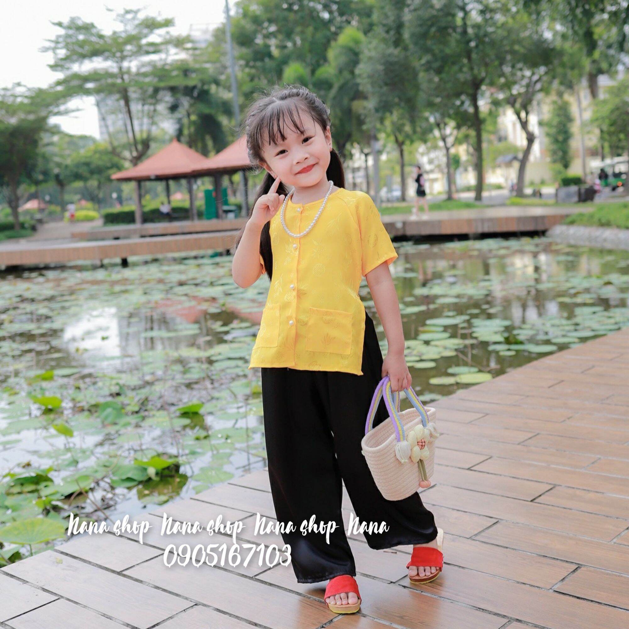 Bộ Bà ba bé gái áo gấm quần lụa mềm mát size 8 - 35ky