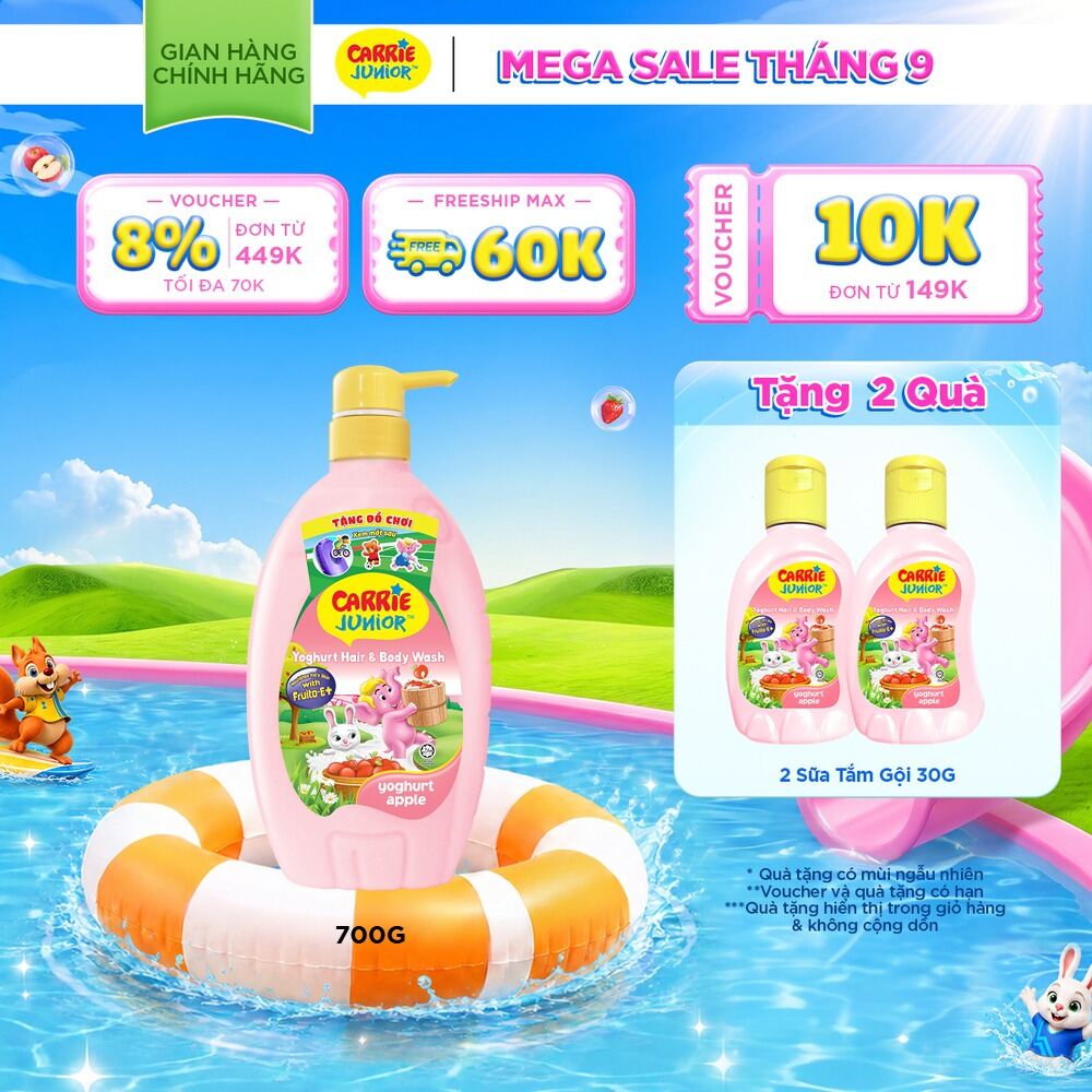 Sữa Tắm Gội Cho Bé Carrie Junior Yoghurt chiết xuất trái cây thiên nhiên hương Táo 700g