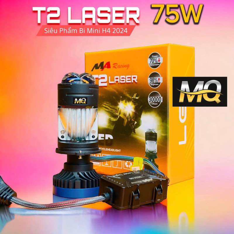 Đèn Pha Bi Led T2 Laser MA Racing Lắp Ô Tô 75w Nguồn 12-24v Cắt Sáng Ánh Sáng Trắng Vàng ( Giá 1 Bón