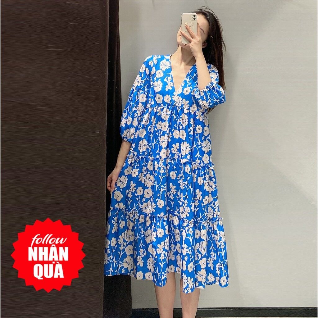 Đầm zara hoa xanh babydoll đáng yêu dh2bbdg52n9