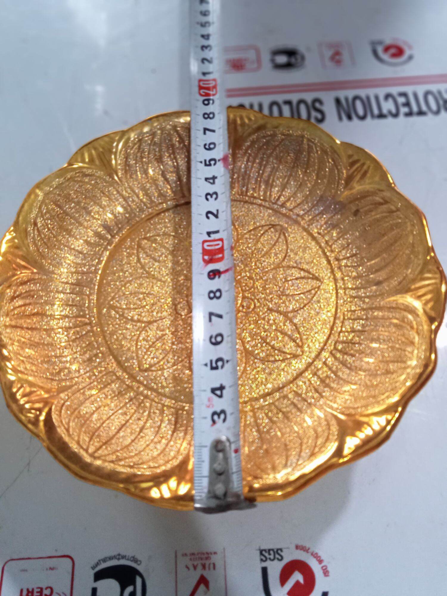 Đĩa thờ cúng kim sa mạ vàng 18cm