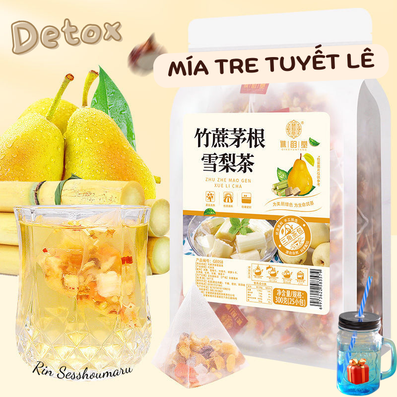 Trà Detox Mía tre Tuyết Lê tặng ly thủy tinh