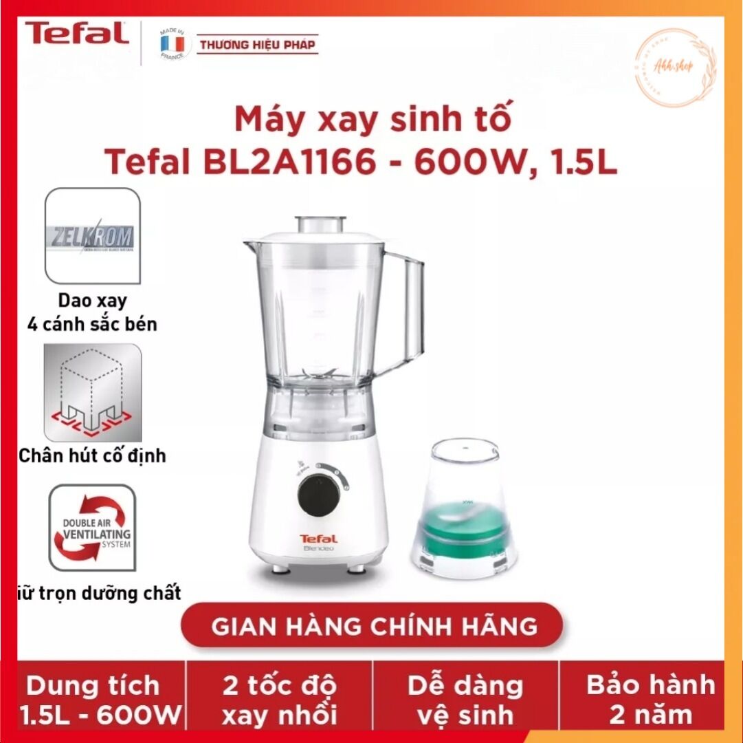 Máy xay sinh tố Tefal BL2C1166, có cối xay khô, 450W, 1.5L, mũi dao 6 cánh, hàng chính hãng bảo hành 2 năm