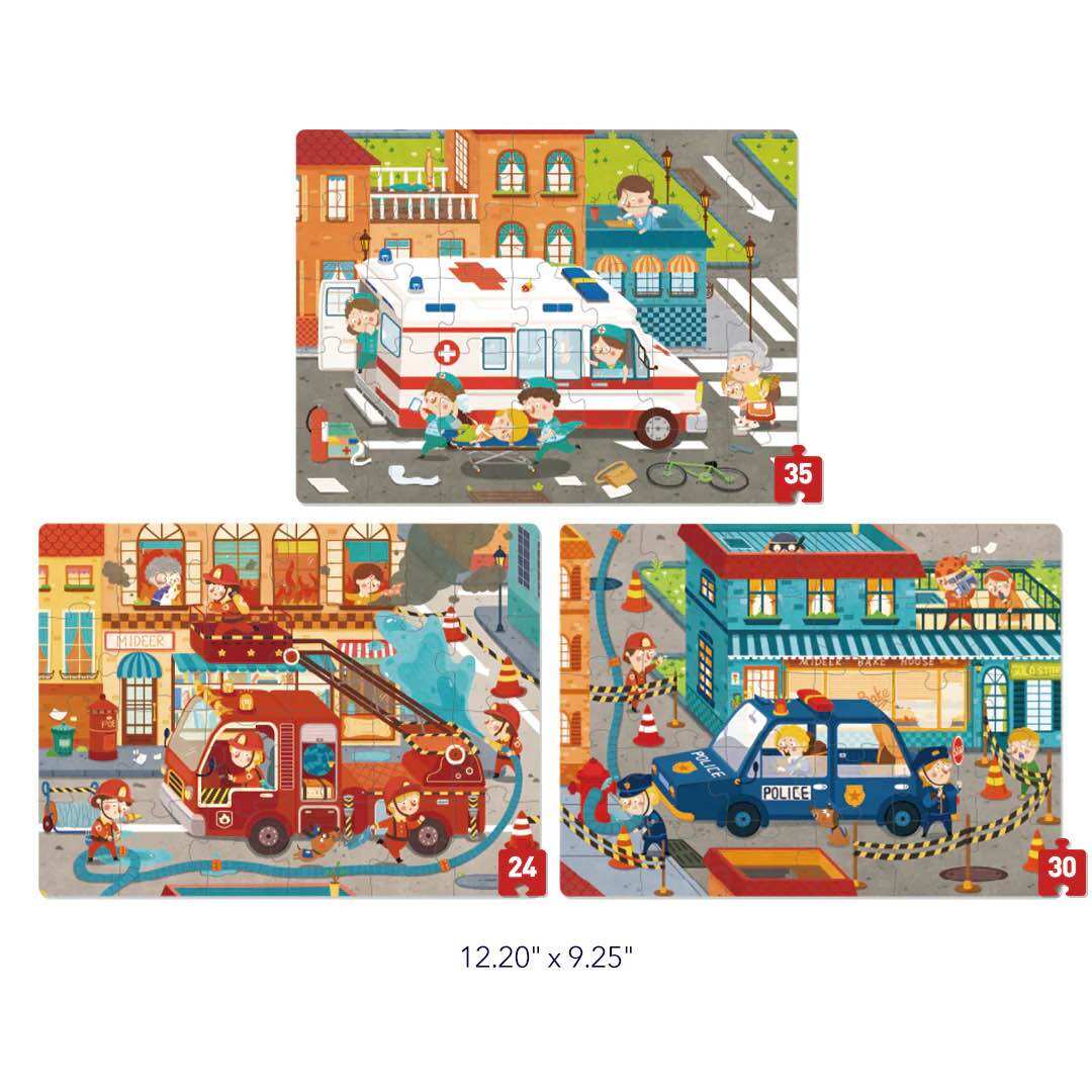 Ghép hình Level Up Puzzle Mideer - Level 3: Busy Community Helpers (24-35 mảnh ghép)