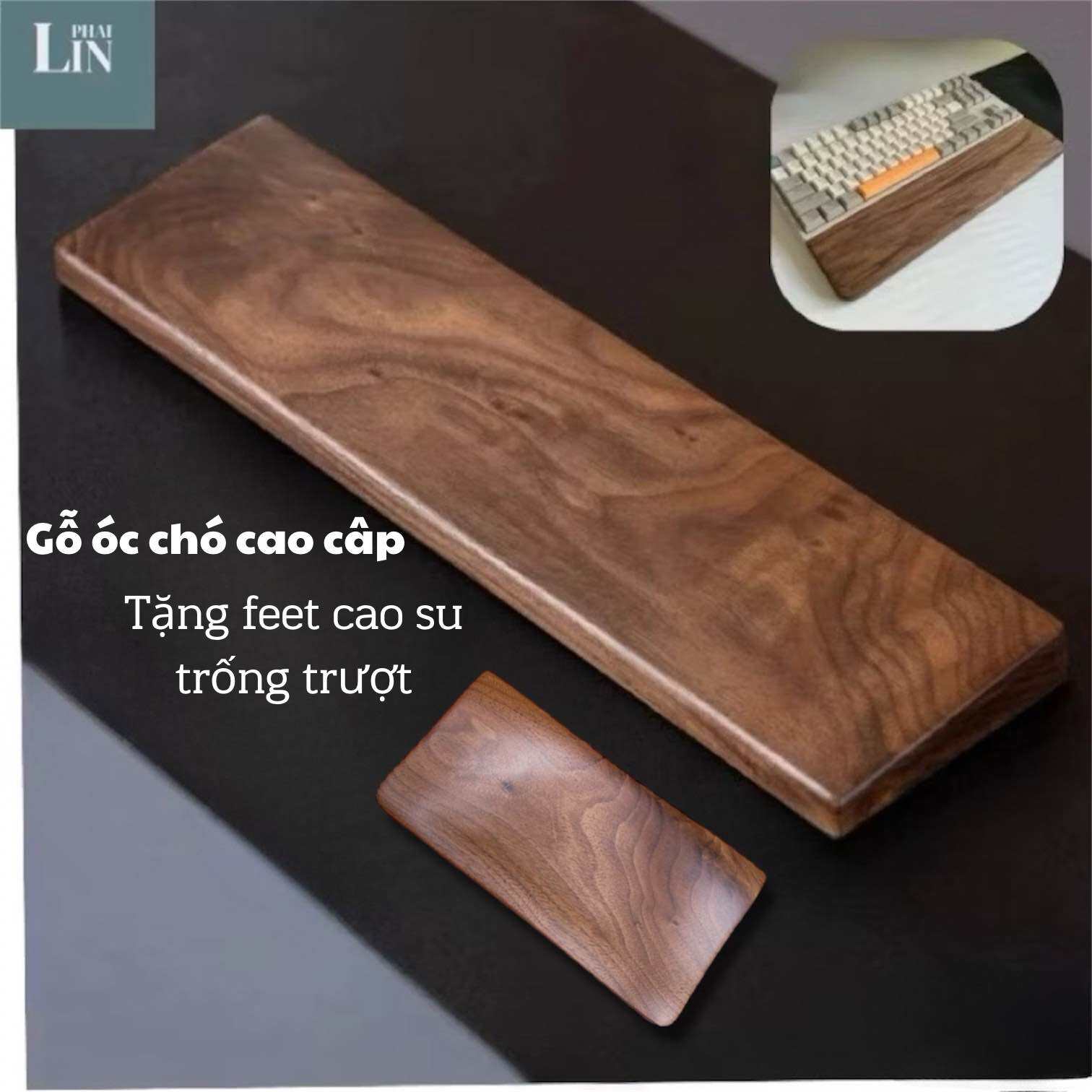 Kê tay bàn phím gỗ óc chó 100% - kê tay chuột