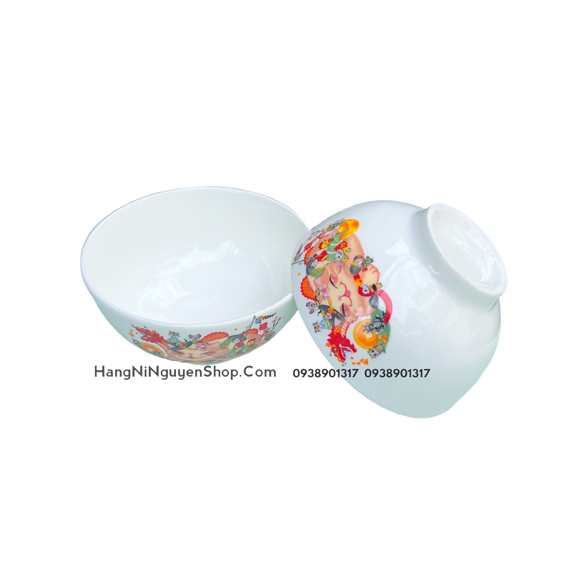 Hộp 2 cái chén sứ hoa văn