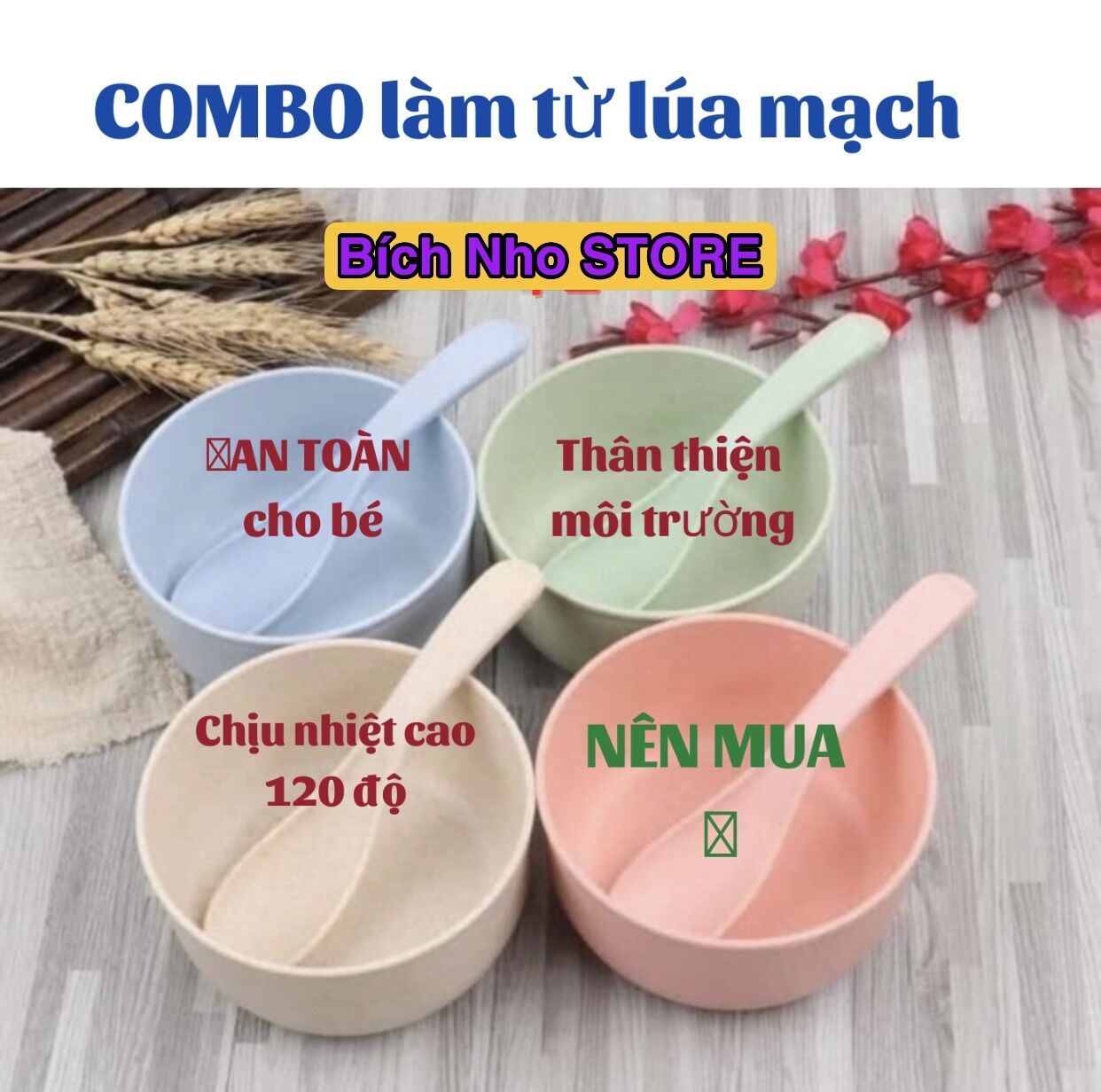 Bộ chén muỗng làm từ lúa mạch thích hợp cho bé ăn dặm