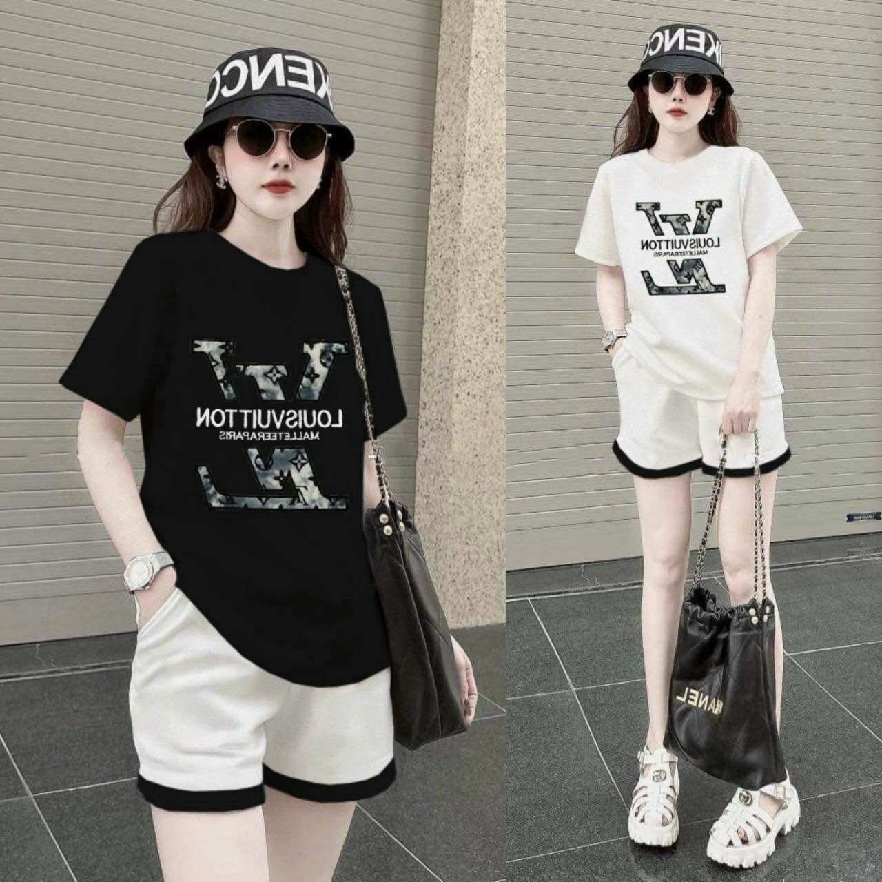 Sét bộ short thun cotton thêu l.v cao cấp