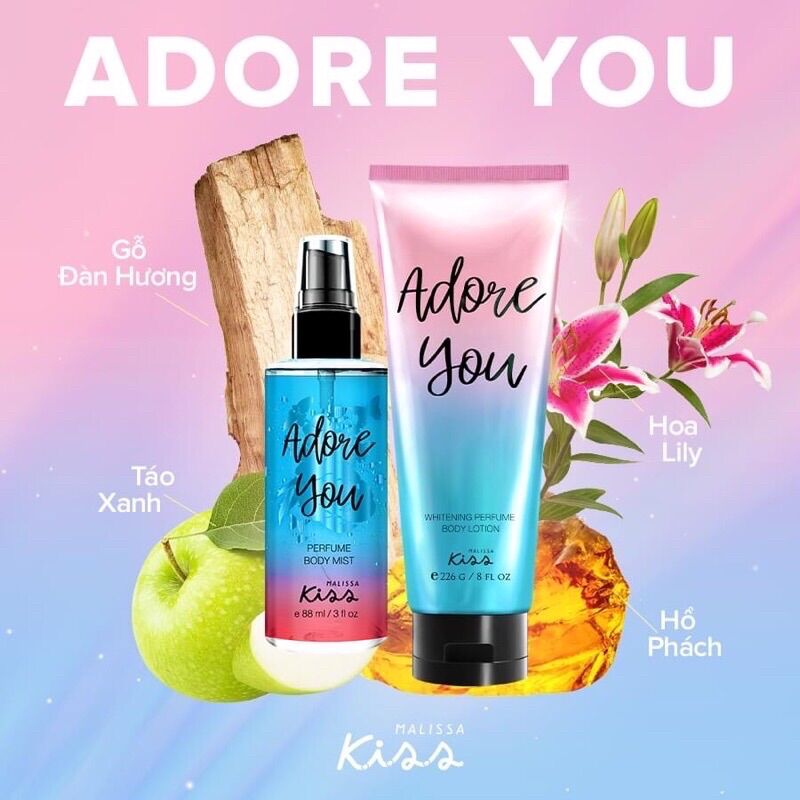 Combo Body Lotion + Body Mist Malissa Kiss Hương Adore You