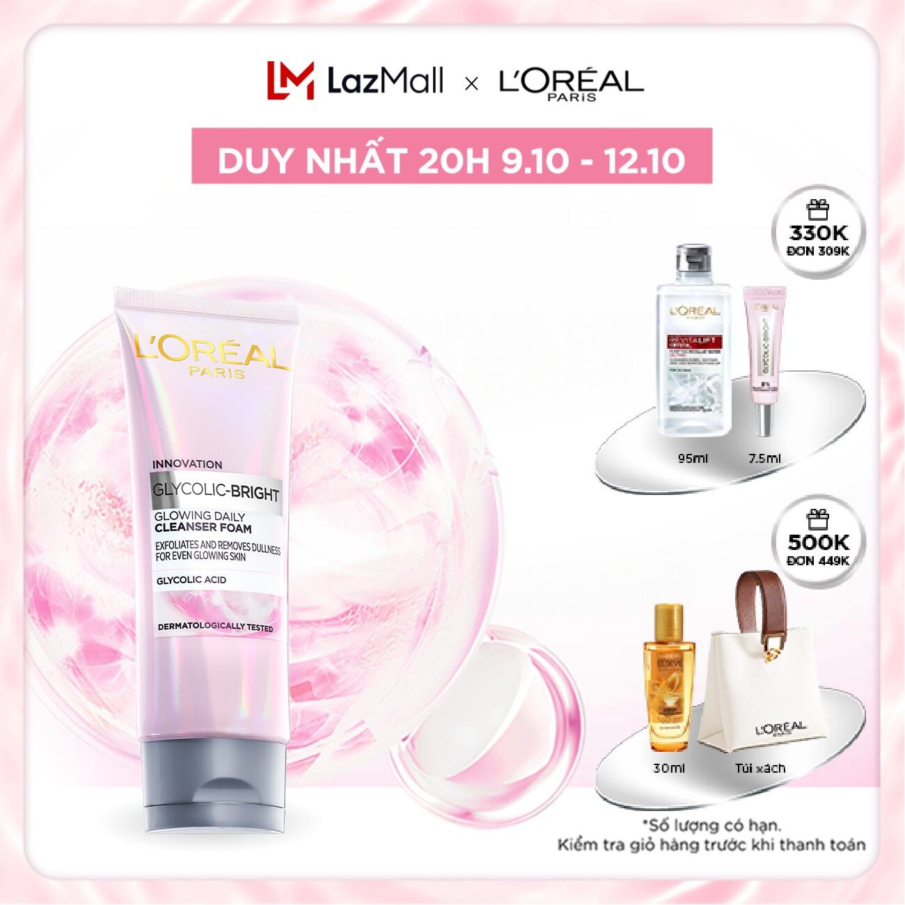 Sữa rửa mặt sáng da L'Oreal Paris Glycolic (AHA) Bright 100ml