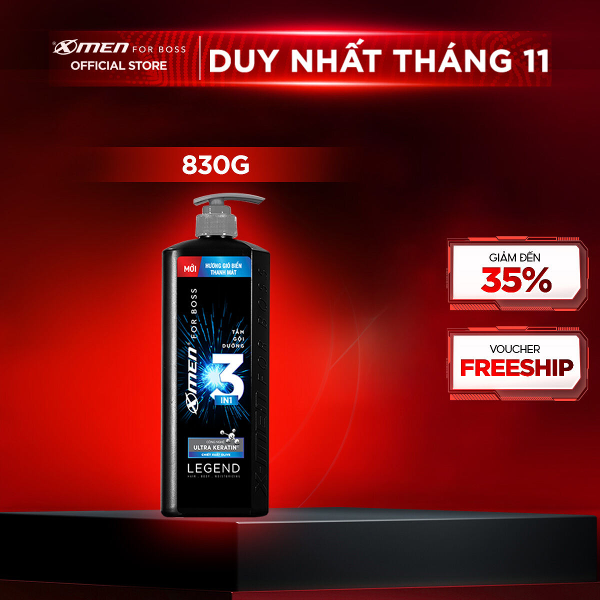 Tắm-gội-dưỡng 3in1 X-Men for Boss hương gió biển thanh mát Legend 830g