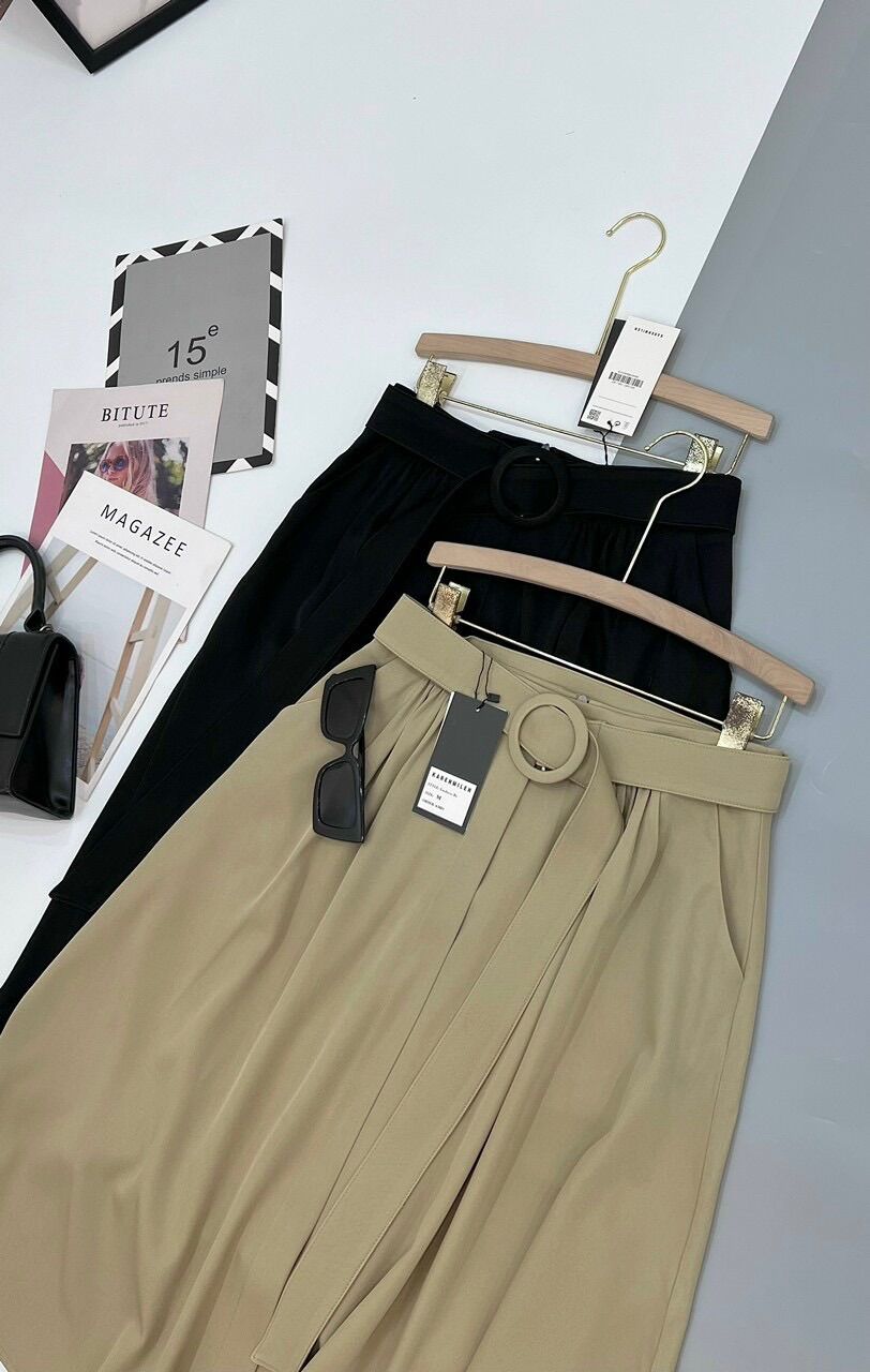 Chân Váy Xoè Midi Công Sở Kèm Belt