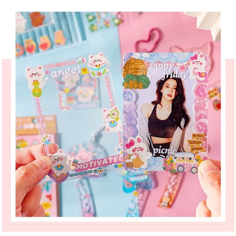 Set 10 tấm sticker cute dài cắt sẵn bling lấp lánh