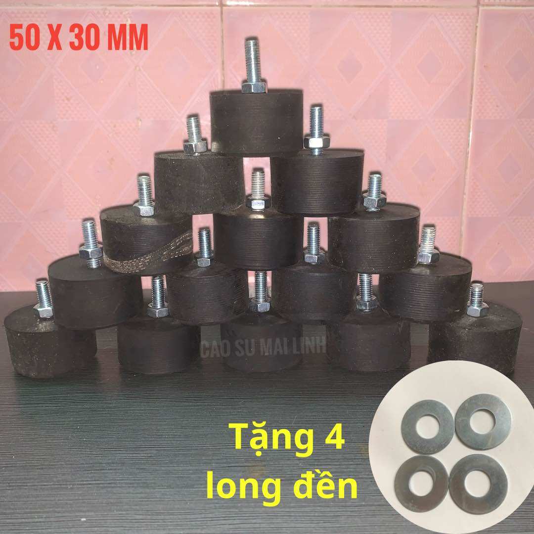 4 Cục cao su giảm chấn , Cao su chân máy , Cao su chống rung có ốc đường kính 50 cao 30 ốc 8