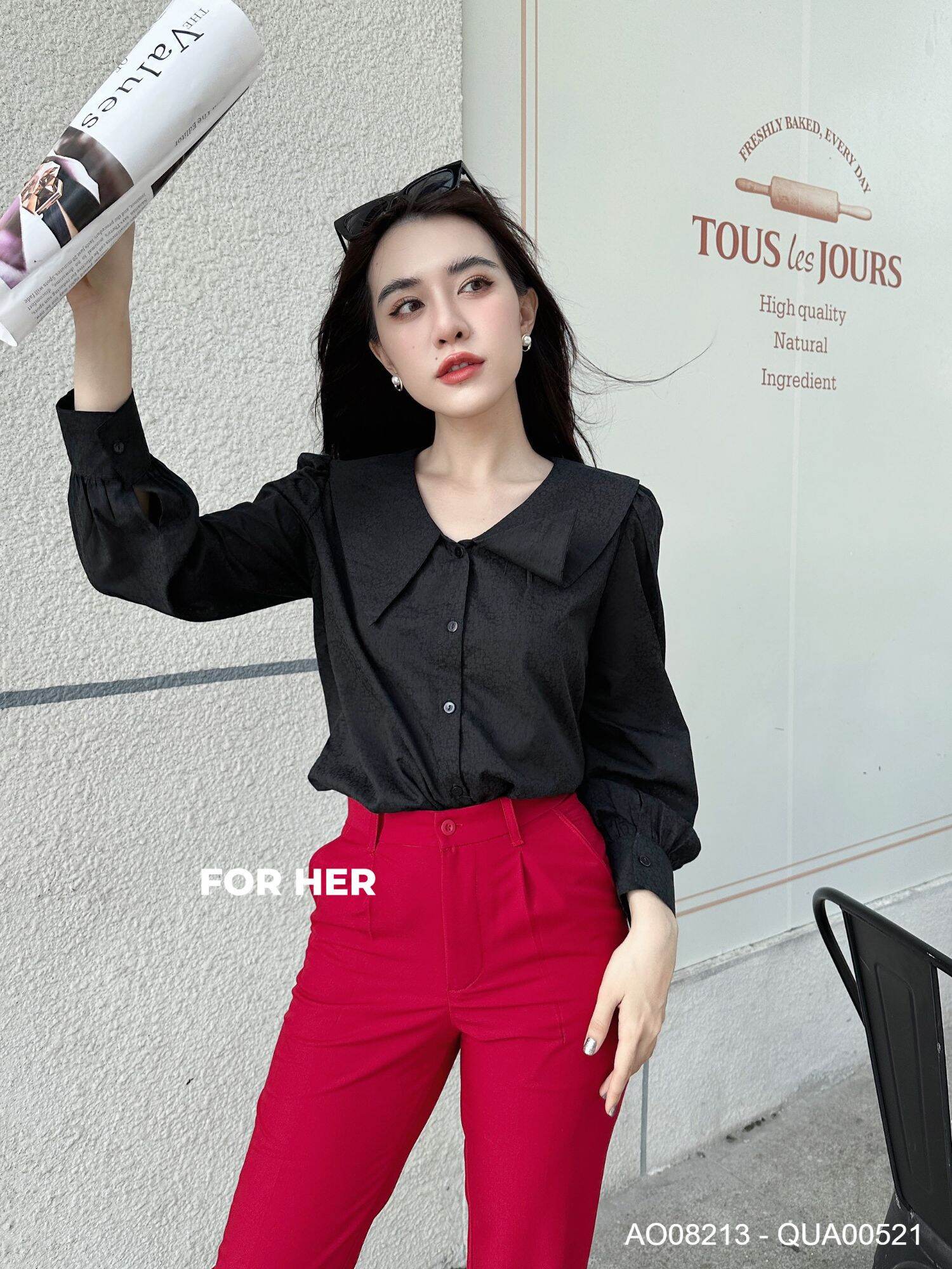 ÁO SƠ MI KIỂU NỮ CỔ NHỌN NỮ CÔNG SỞ FOR HER AO0821